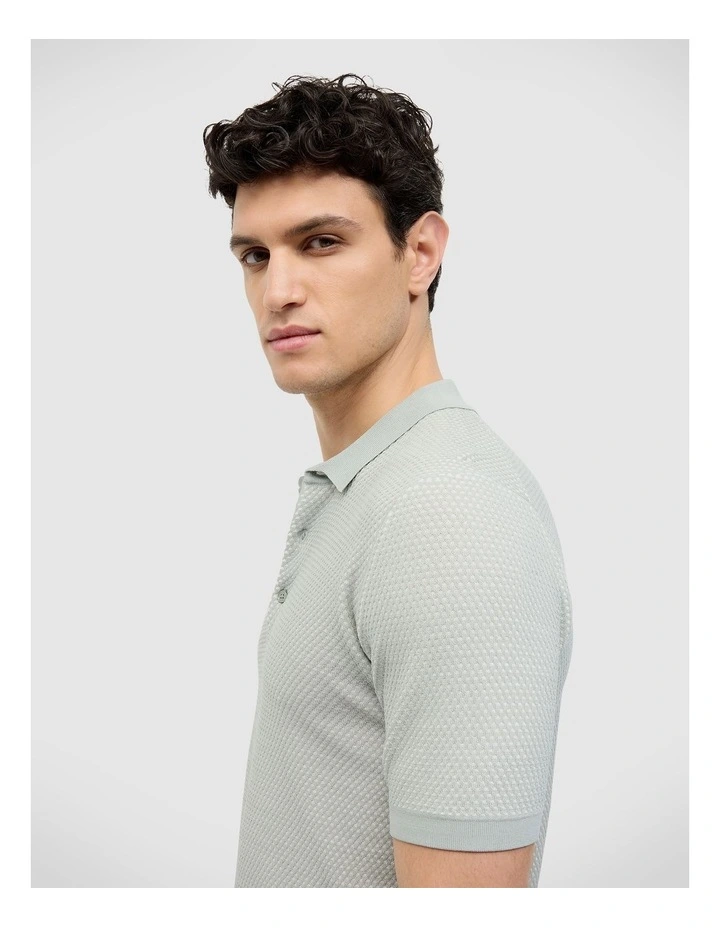 Waffle Lightweight Knit Polo in Sage image 5