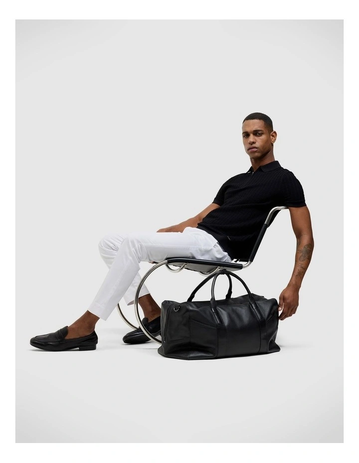 Textured Zip-up Knit Polo in Black image 3