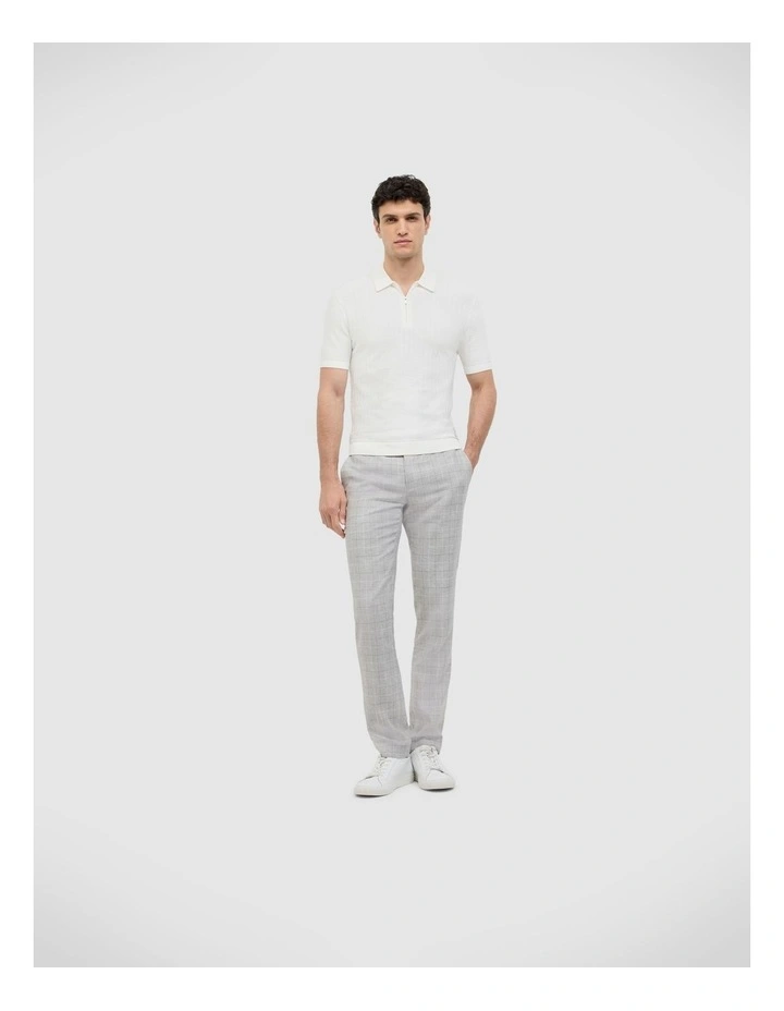 Textured Zip-up Knit Polo in White image 3
