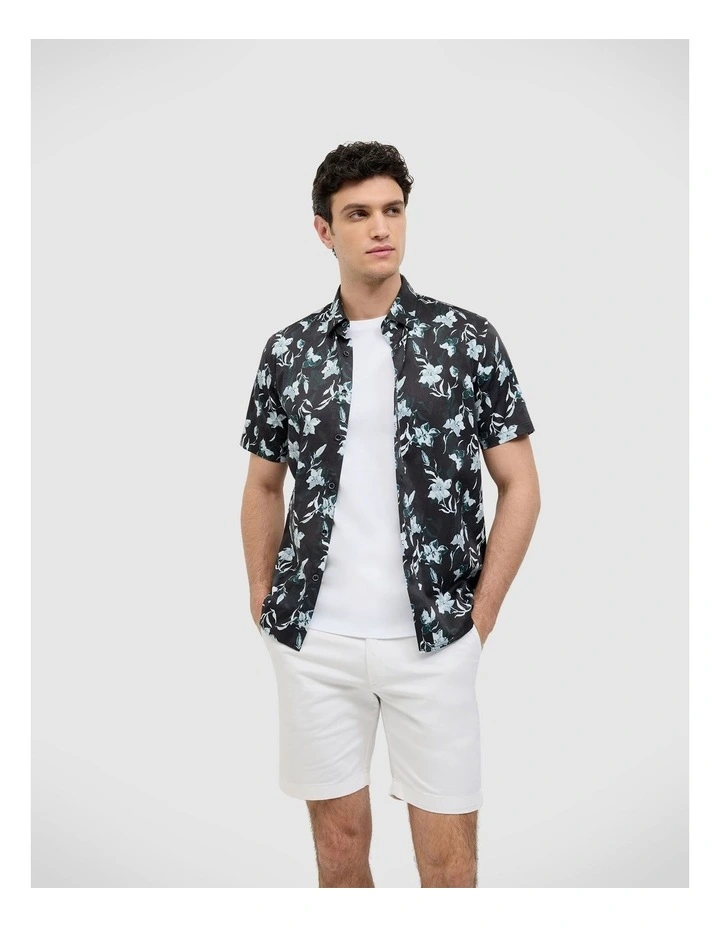 Shadow Floral Short Sleeve Shirt in Black image 1