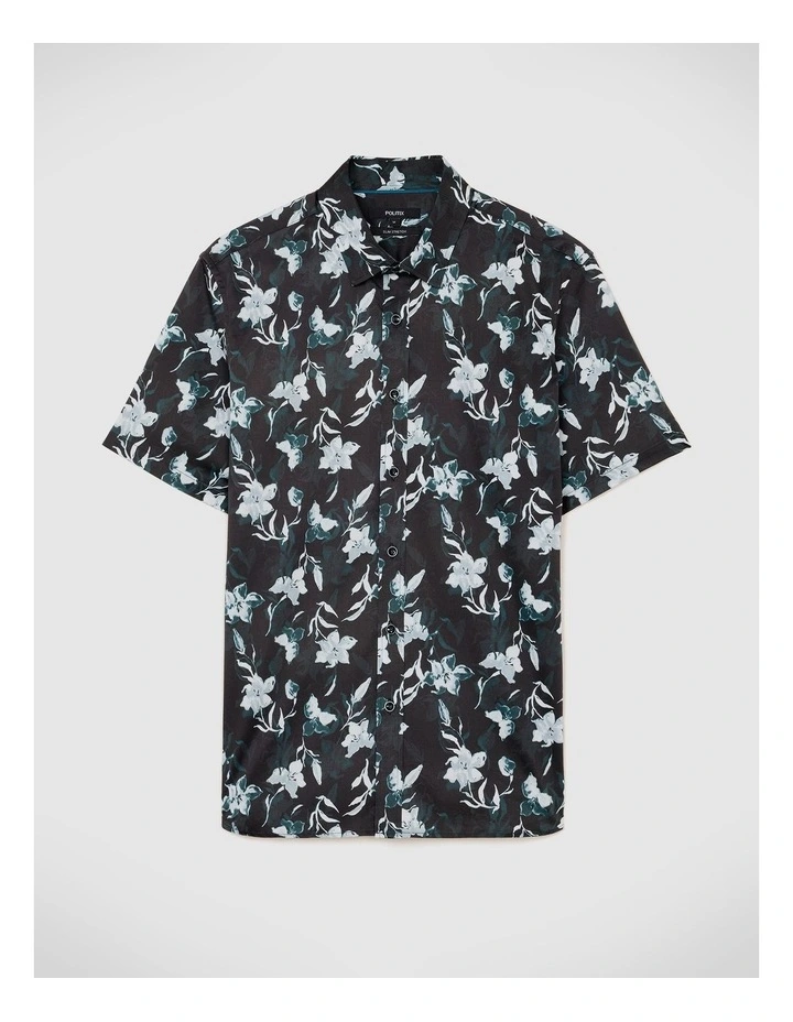 Shadow Floral Short Sleeve Shirt in Black image 2