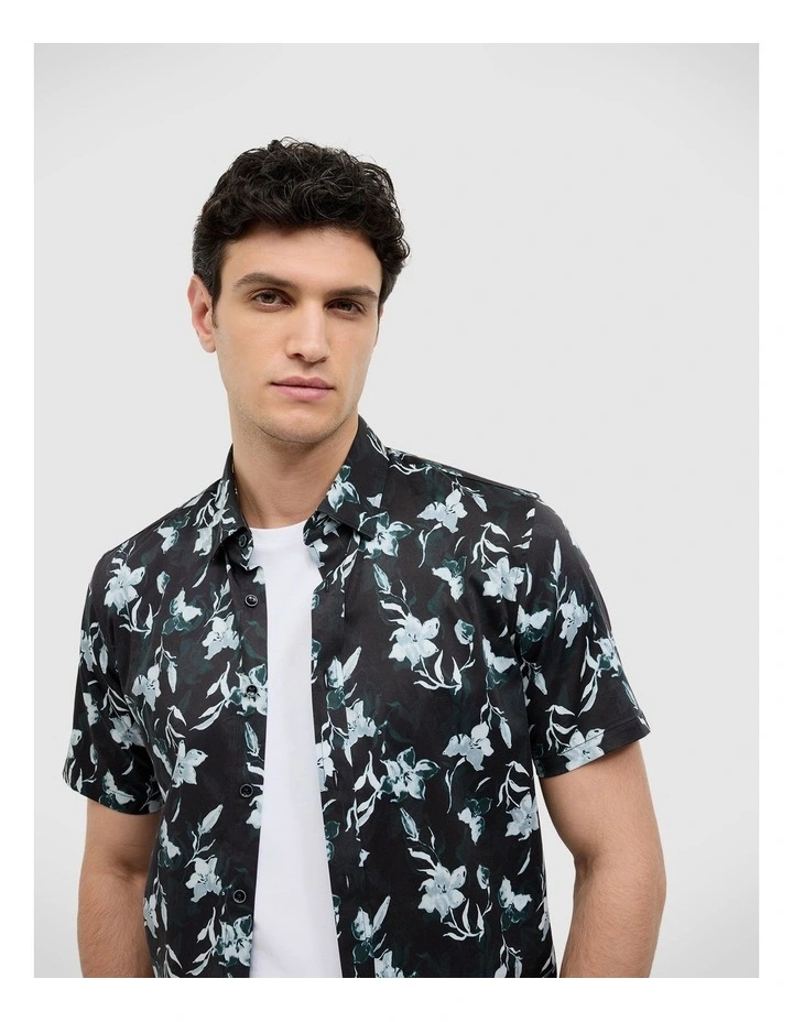 Shadow Floral Short Sleeve Shirt in Black image 5