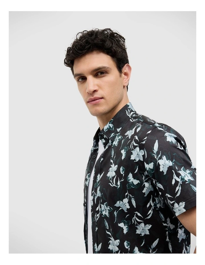 Shadow Floral Short Sleeve Shirt in Black image 6