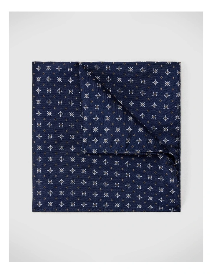 Geo Jacquard Silk Pocket Square in Navy image 2