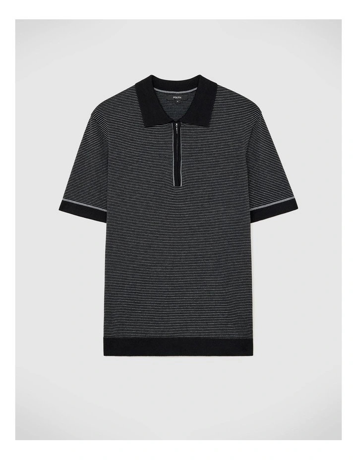 Joseph Stripe Knit Polo in Black image 2