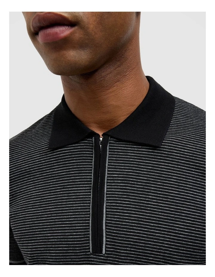 Joseph Stripe Knit Polo in Black image 4