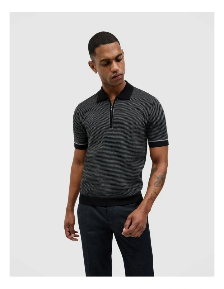 Joseph Stripe Knit Polo in Black image 5
