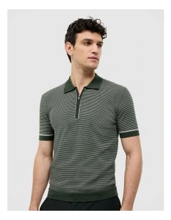 Joseph Stripe Knit Polo in Khaki