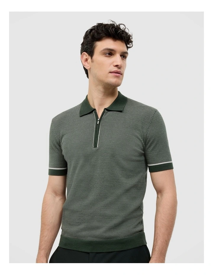 Joseph Stripe Knit Polo in Khaki image 1
