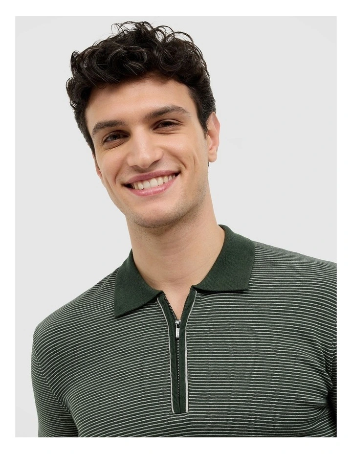Joseph Stripe Knit Polo in Khaki image 4