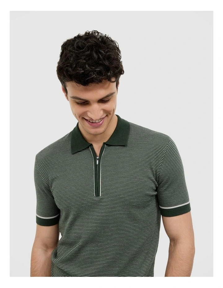 Joseph Stripe Knit Polo in Khaki image 5