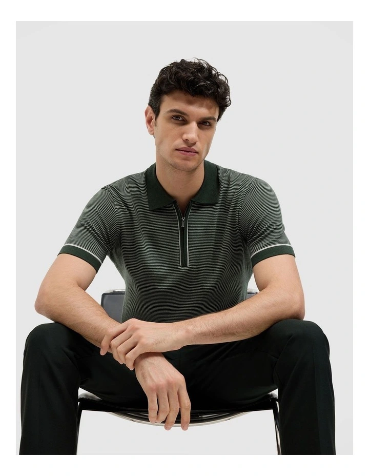 Joseph Stripe Knit Polo in Khaki image 6