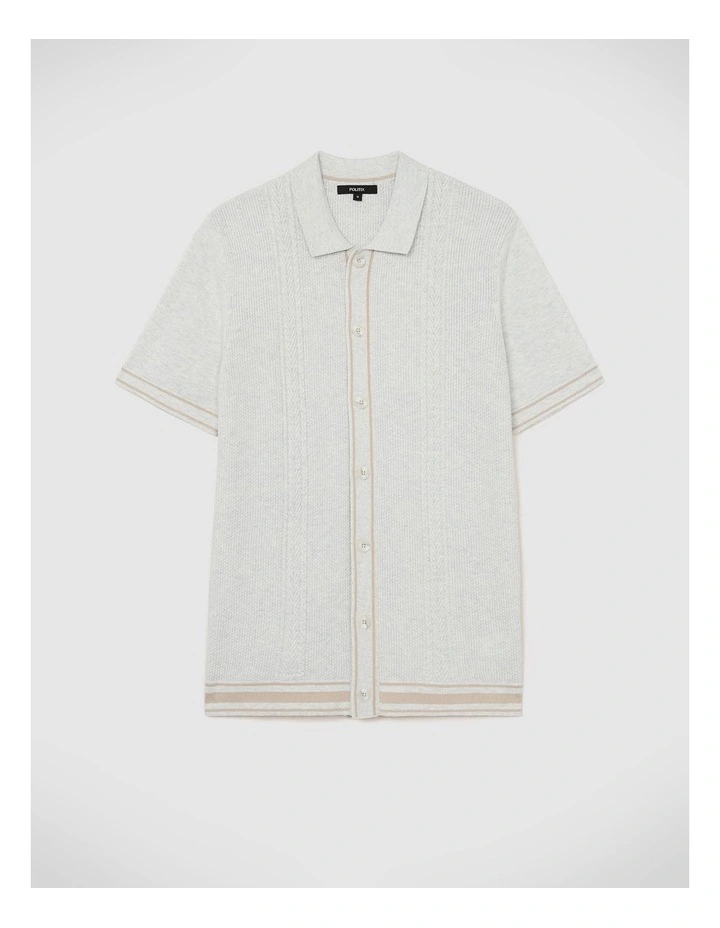 Stripe Button Through Cable Knit Polo in Natural image 2