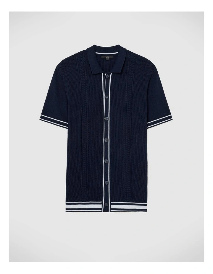 Stripe Button Through Cable Knit in Navy image 2