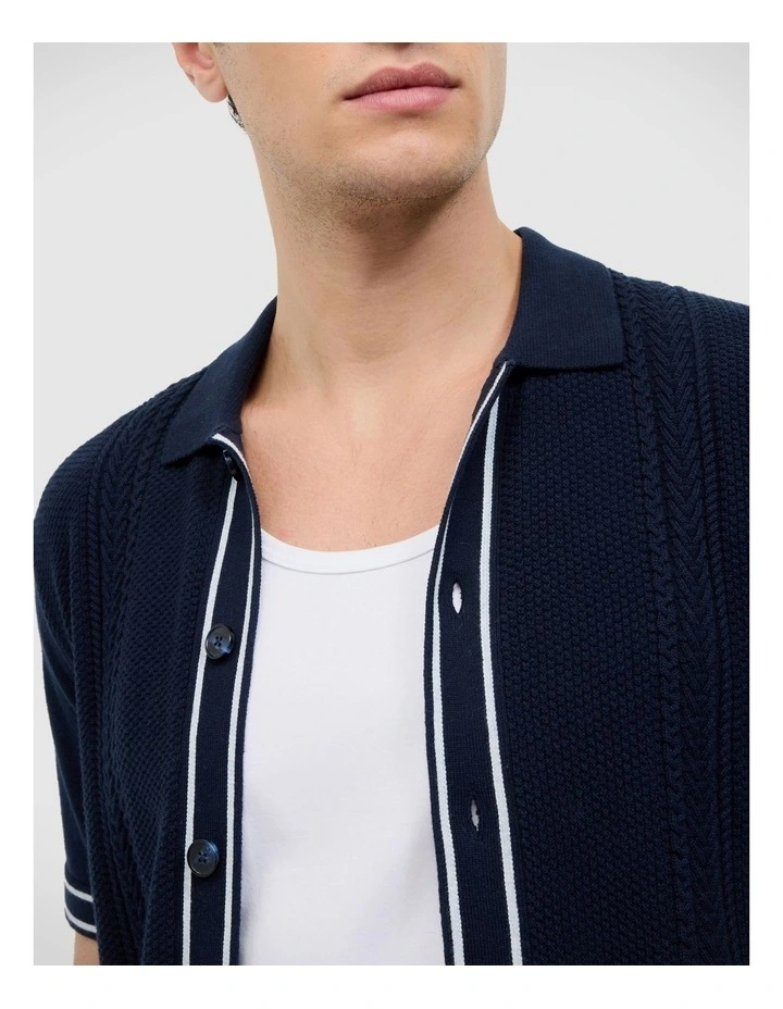 Stripe Button Through Cable Knit in Navy image 4
