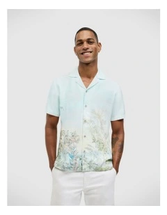 Tropical Printed Short Sleeve Shirt in Light Blue