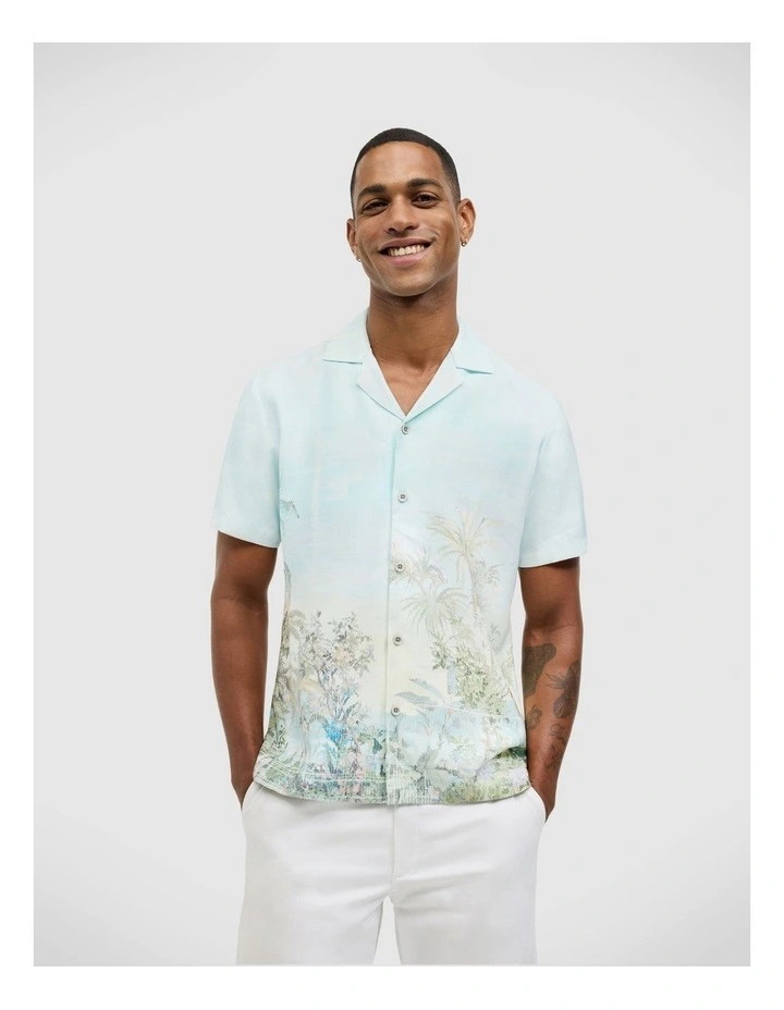 Tropical Printed Short Sleeve Shirt in Light Blue image 1