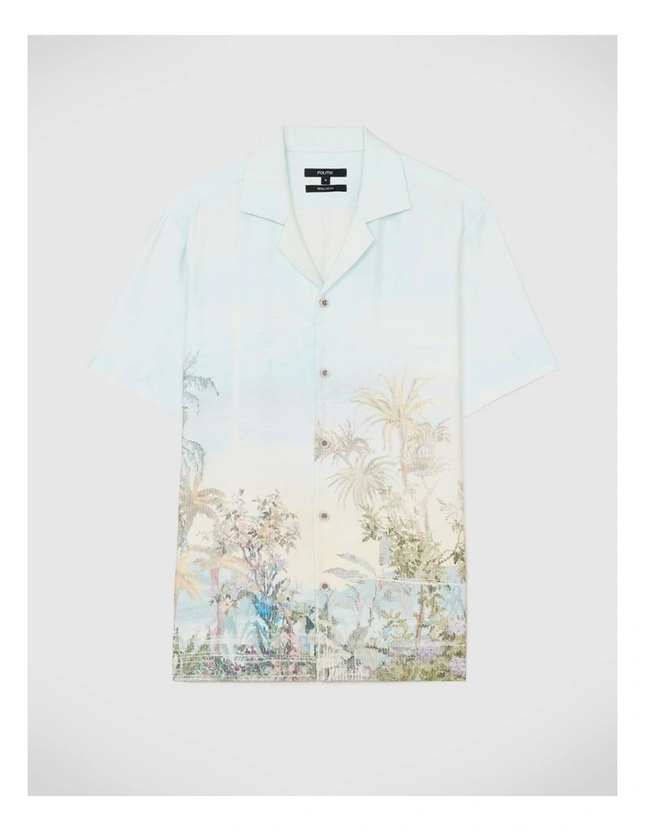 Tropical Printed Short Sleeve Shirt in Light Blue image 2