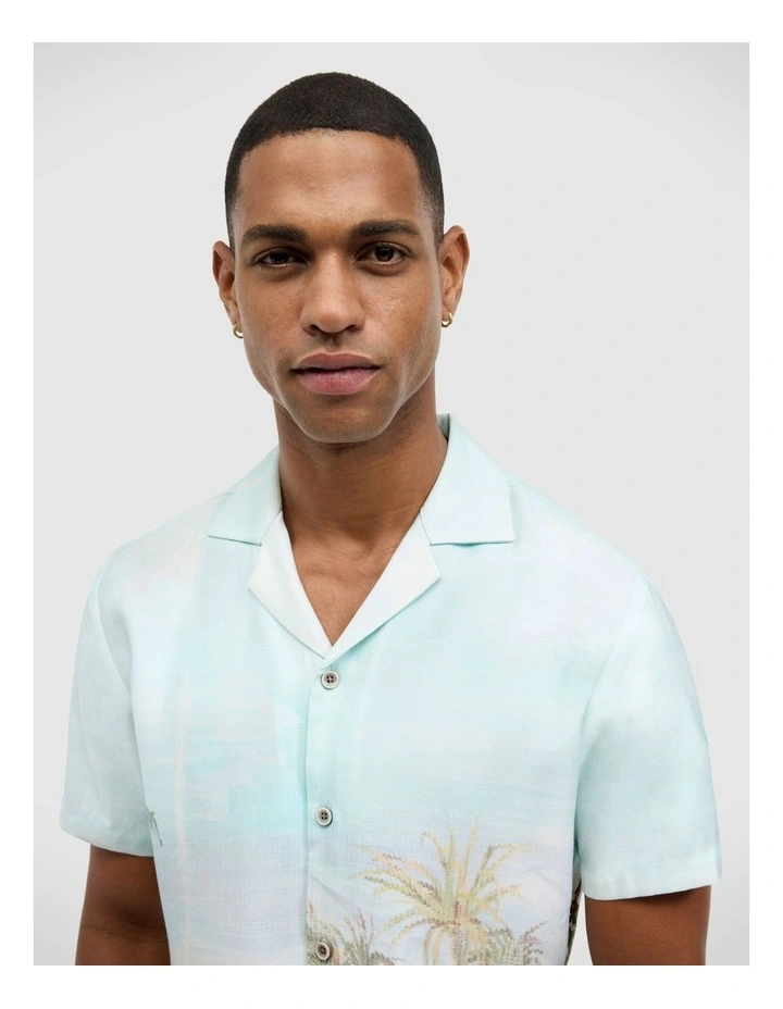 Tropical Printed Short Sleeve Shirt in Light Blue image 5