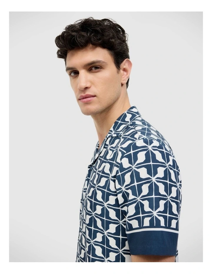 Chadwick Resort Geo Short Sleeve Shirt in Navy image 6