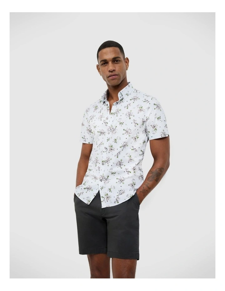 Bouquet Floral Short Sleeve Shirt in White image 1