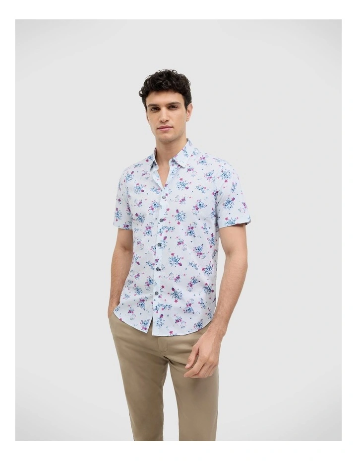 Bouquet Floral Short Sleeve Shirt in Magenta image 1