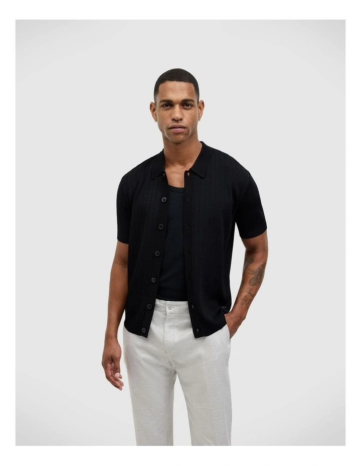 Stripe Knit Polo in Black image 1