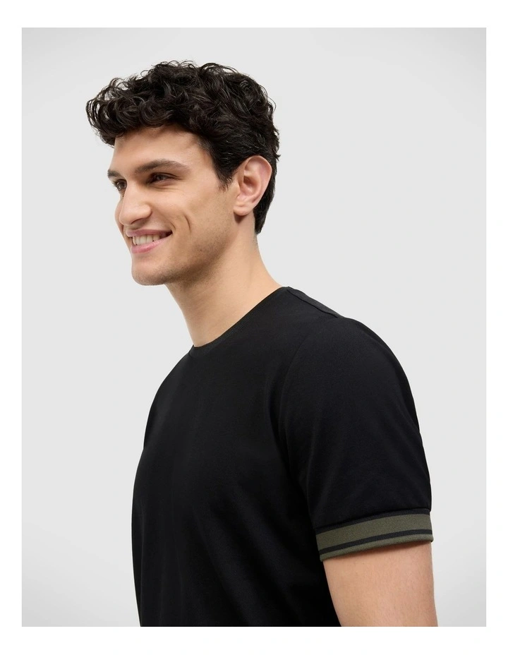 Curtis Travel Striped Pique Tee in Black image 1