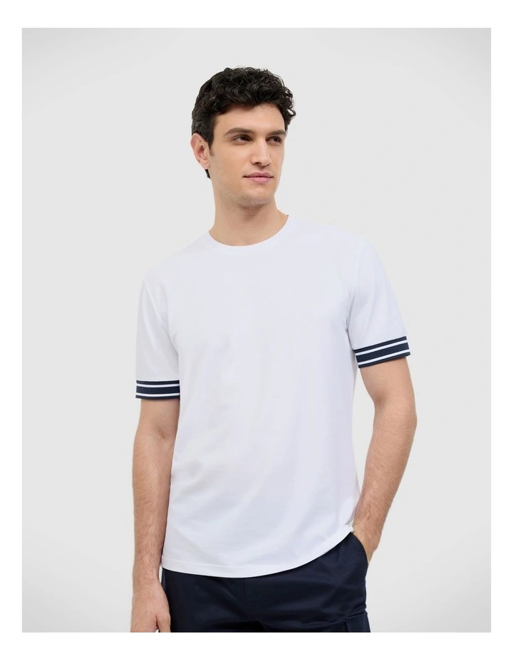 Curtis Travel Striped Pique Tee in White image 1