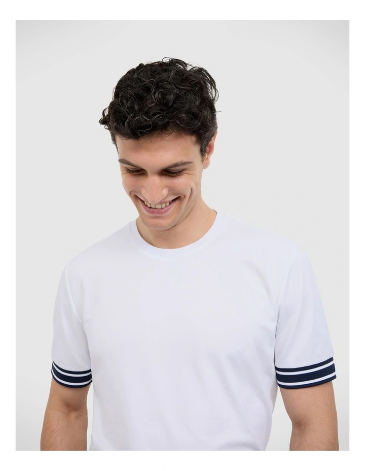 Curtis Travel Striped Pique Tee in White image 4