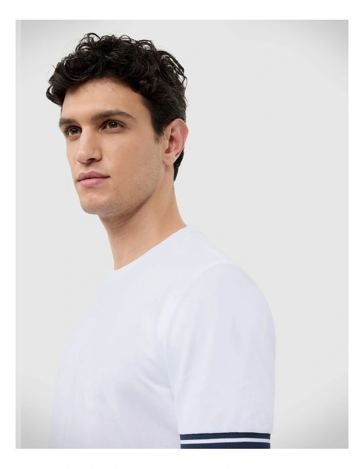 Curtis Travel Striped Pique Tee in White image 5
