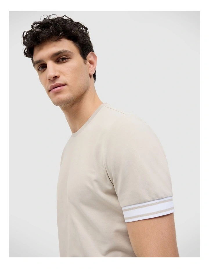 Curtis Travel Striped Pique Tee in Natural image 5