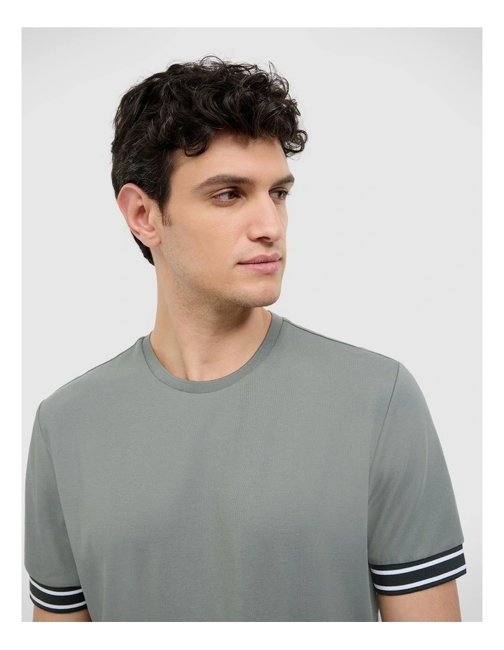 Curtis Travel Striped Pique Tee in Sage image 4