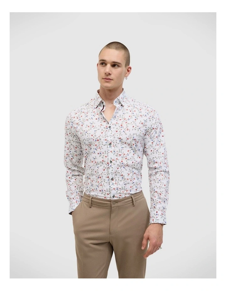 Thorpe Floral Print Long Sleeve Shirt in White image 1