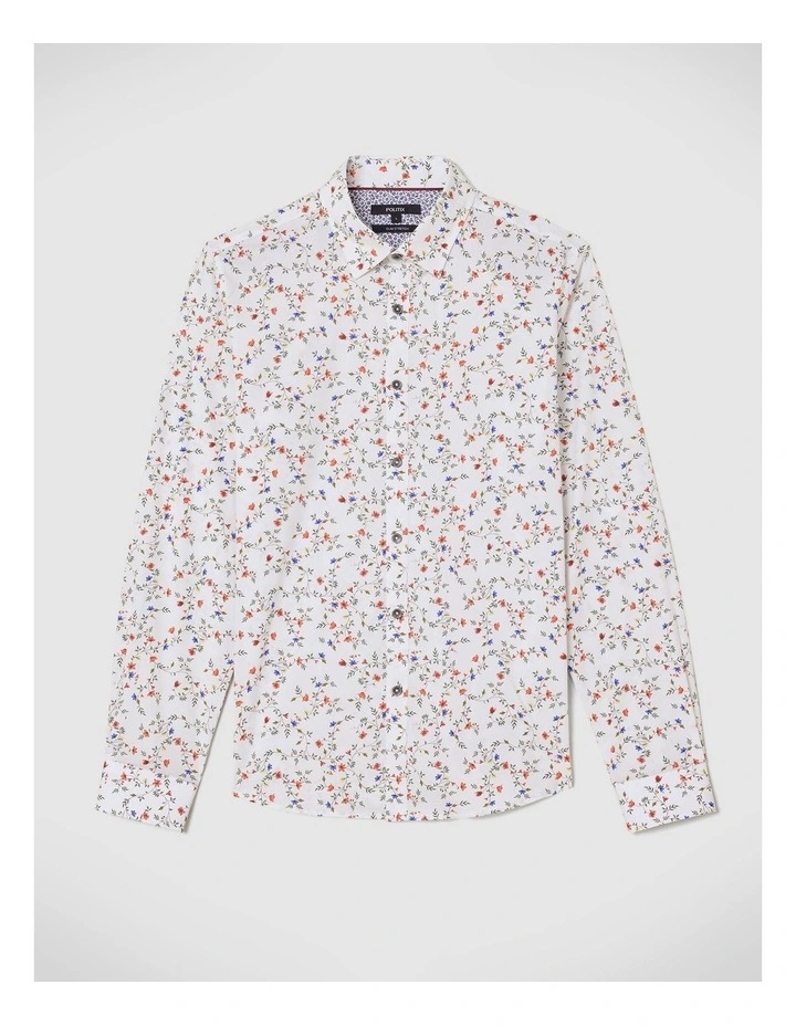 Thorpe Floral Print Long Sleeve Shirt in White image 2