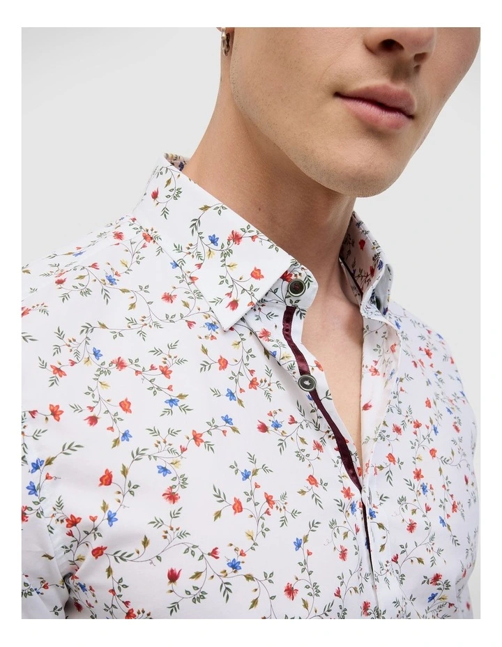 Thorpe Floral Print Long Sleeve Shirt in White image 3