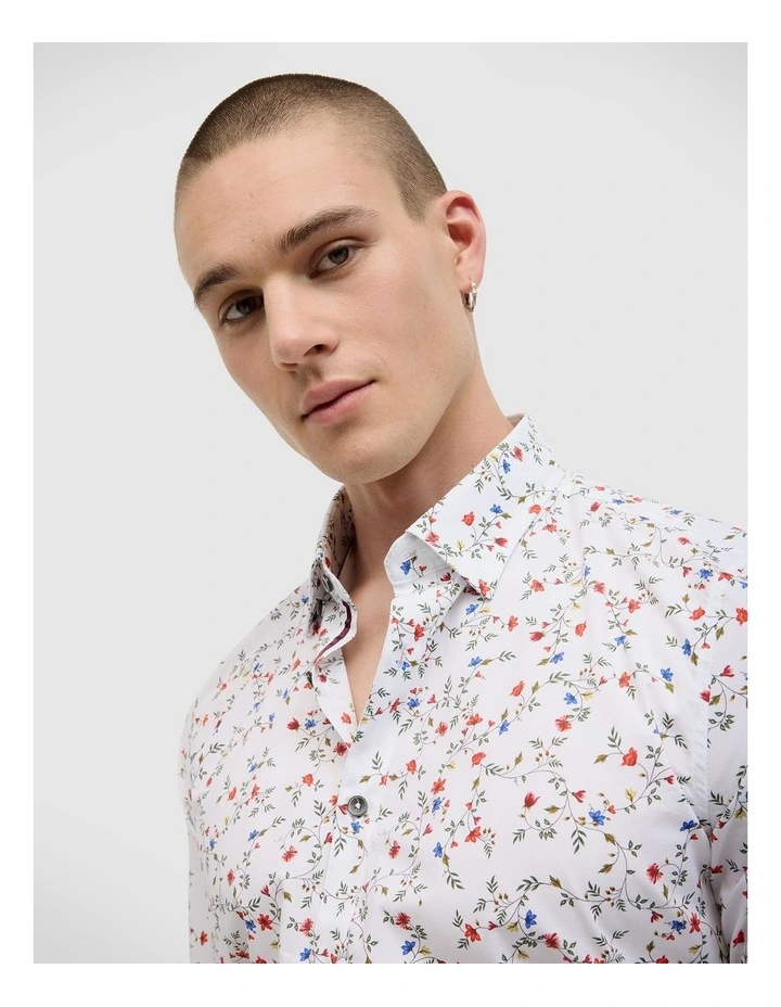 Thorpe Floral Print Long Sleeve Shirt in White image 4