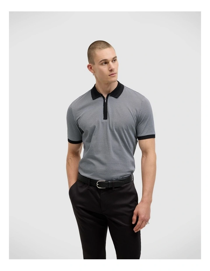 Saunders Geo Print Polo in Black image 1