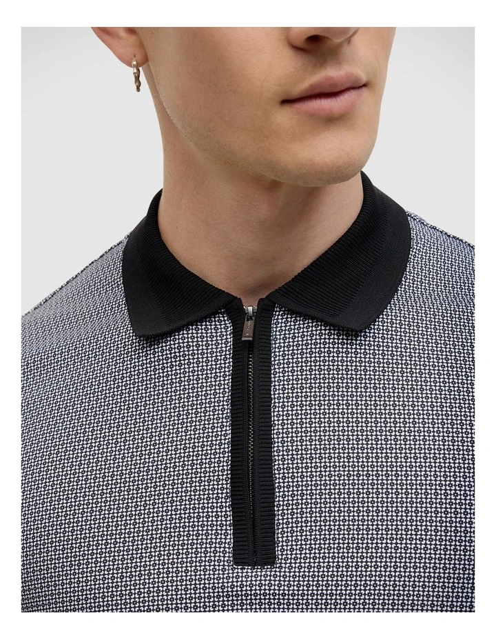Saunders Geo Print Polo in Black image 4