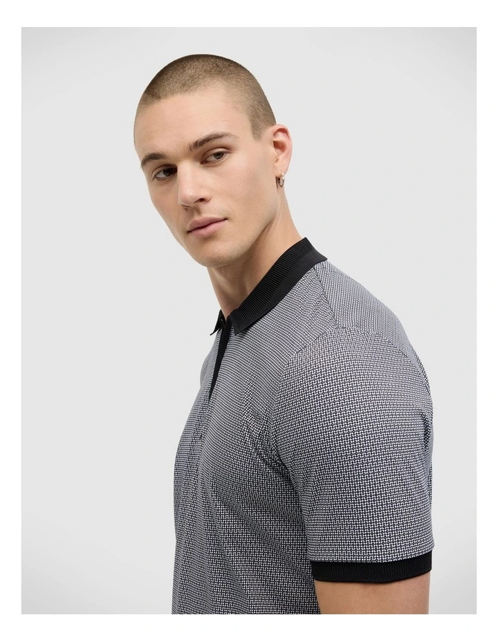 Saunders Geo Print Polo in Black image 5