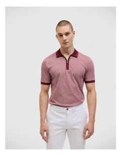 Saunders Geo Print Polo in Burgundy