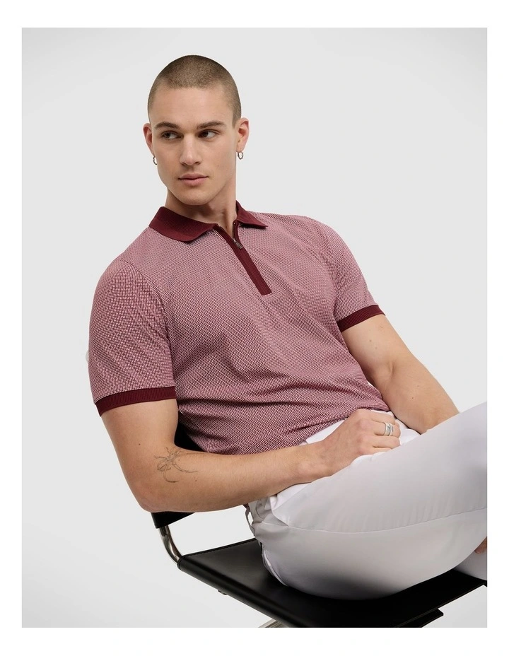 Saunders Geo Print Polo in Burgundy image 7
