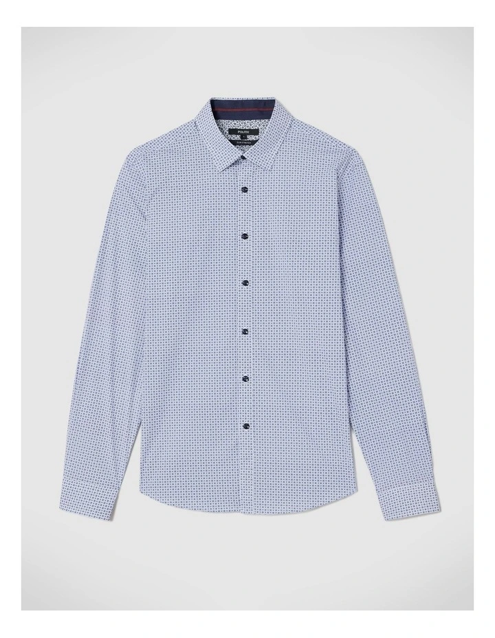 Reeves Geo Long Sleeve Shirt in White/navy image 2