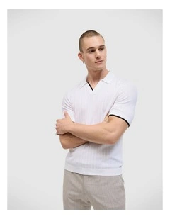 Anderson Stripe Texture Knit Polo in White