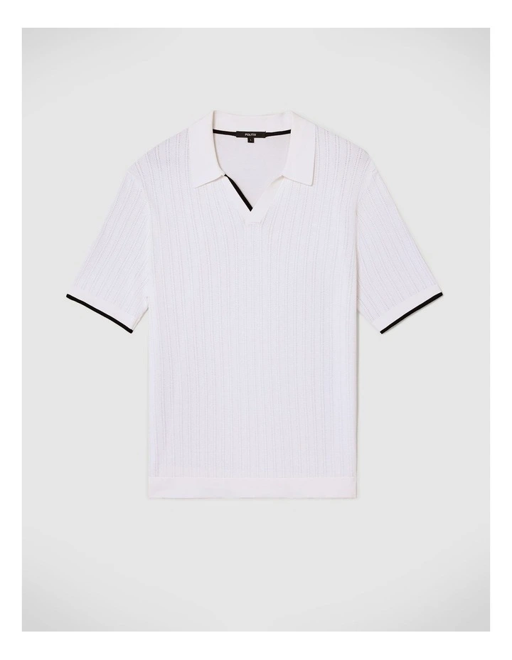 Anderson Stripe Texture Knit Polo in White image 2