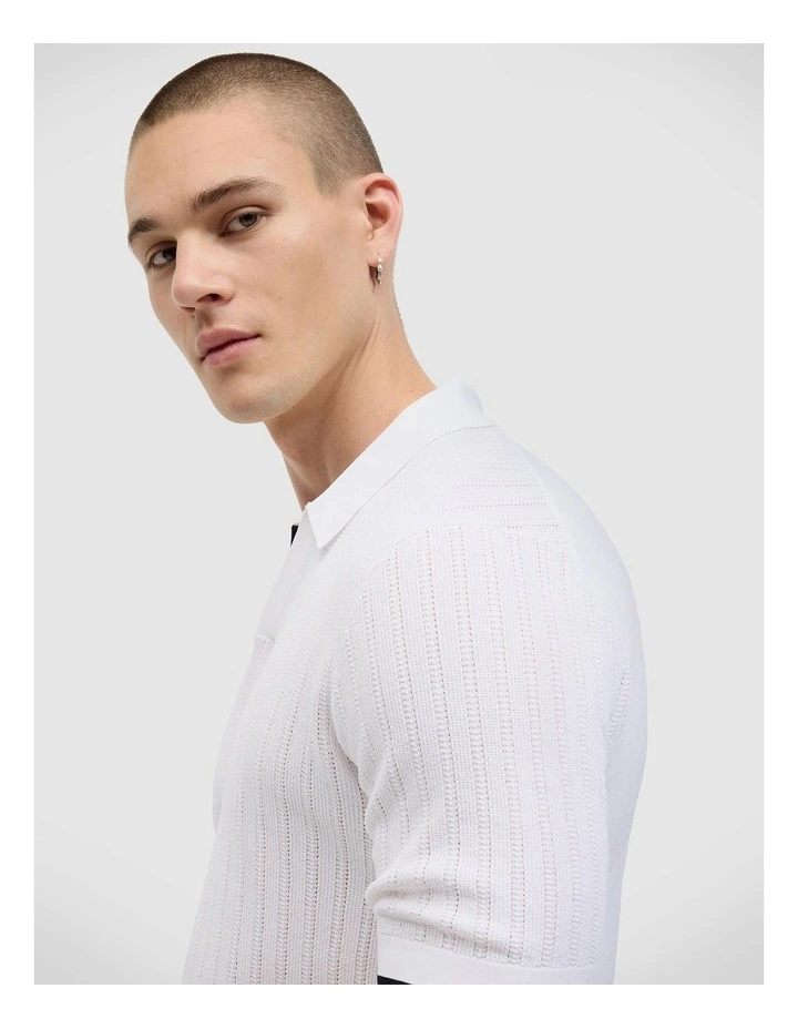 Anderson Stripe Texture Knit Polo in White image 5