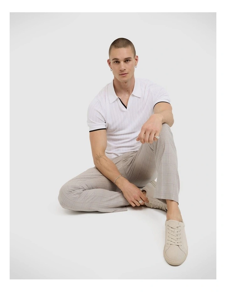 Anderson Stripe Texture Knit Polo in White image 6