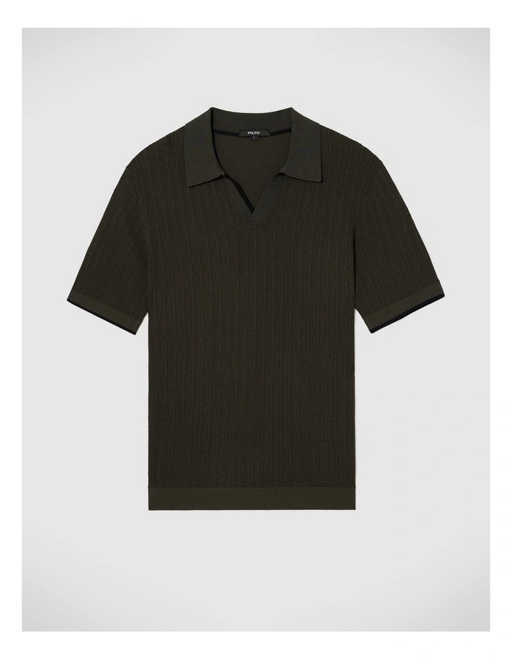 Anderson Stripe Texture Knit Polo in Dk Khaki image 2