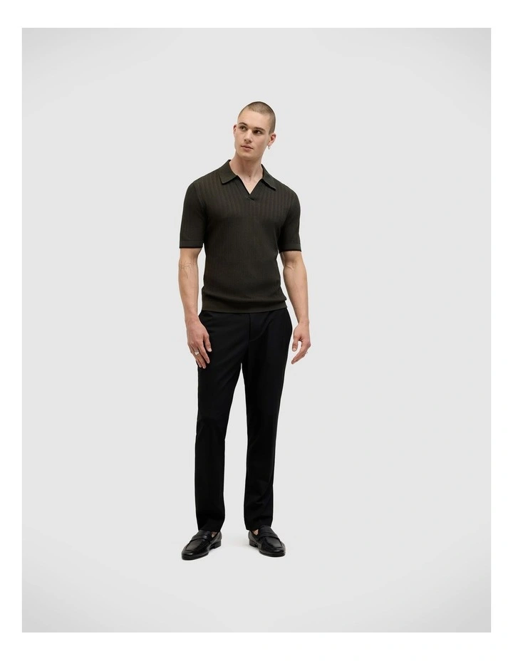 Anderson Stripe Texture Knit Polo in Dk Khaki image 3