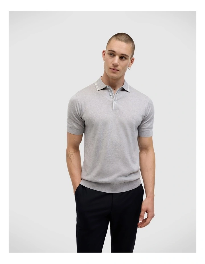 Keagan Stripe Detail Polo in Light Grey image 1
